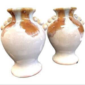 𝅺set of two vintage vases, petite 5 inches, stamp Japan, signed, but not legible